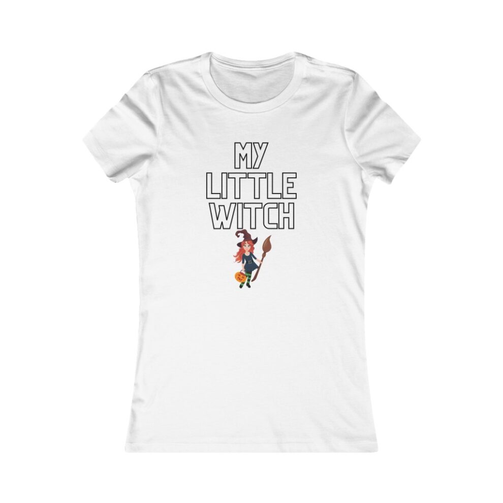 A white t-shirt with the words " my little witch ".