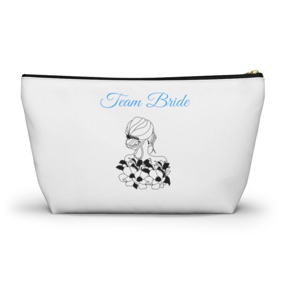 A white bag with a drawing of a woman holding flowers.
