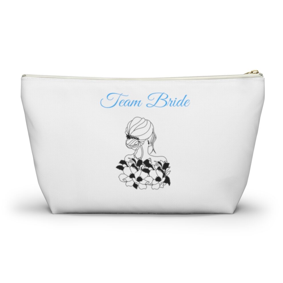 A white bag with a drawing of a woman holding flowers.