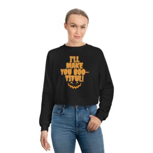 Women's Halloween Cropped Black Fleece Pullover