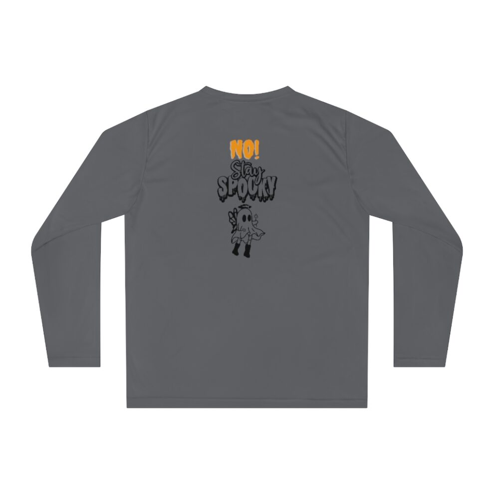 A long sleeve t-shirt with an image of a person holding something.