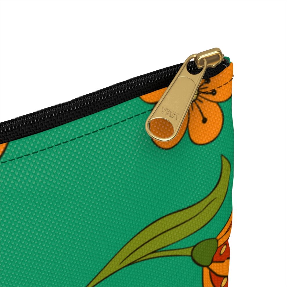 Orange Floral Green Boho Accessory Pouch