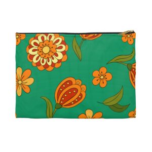 Orange Floral Green Boho Accessory Pouch