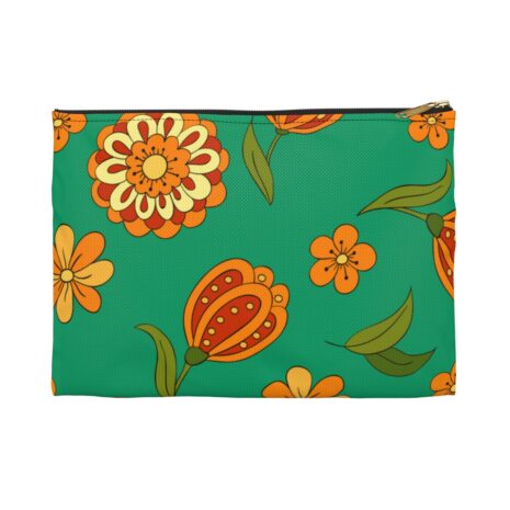 Orange Floral Green Boho Accessory Pouch