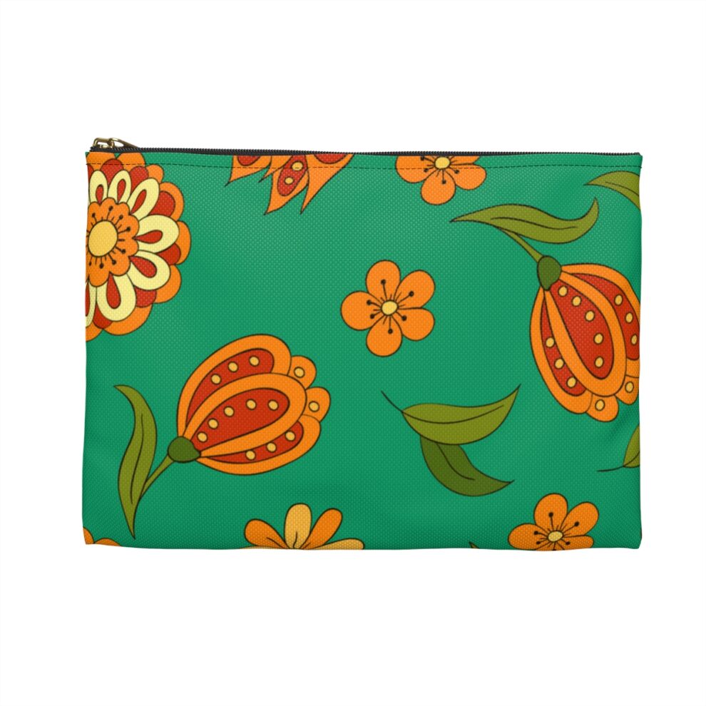 Orange Floral Green Boho Accessory Pouch