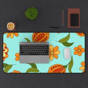 Orange Floral Teal Desk Mat