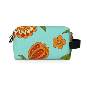 Orange Floral Teal Toiletry Travel Bag