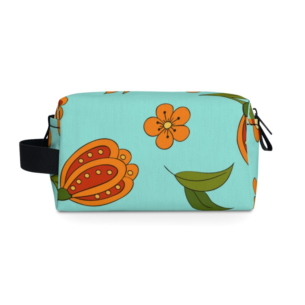 Orange Floral Teal Toiletry Travel Bag