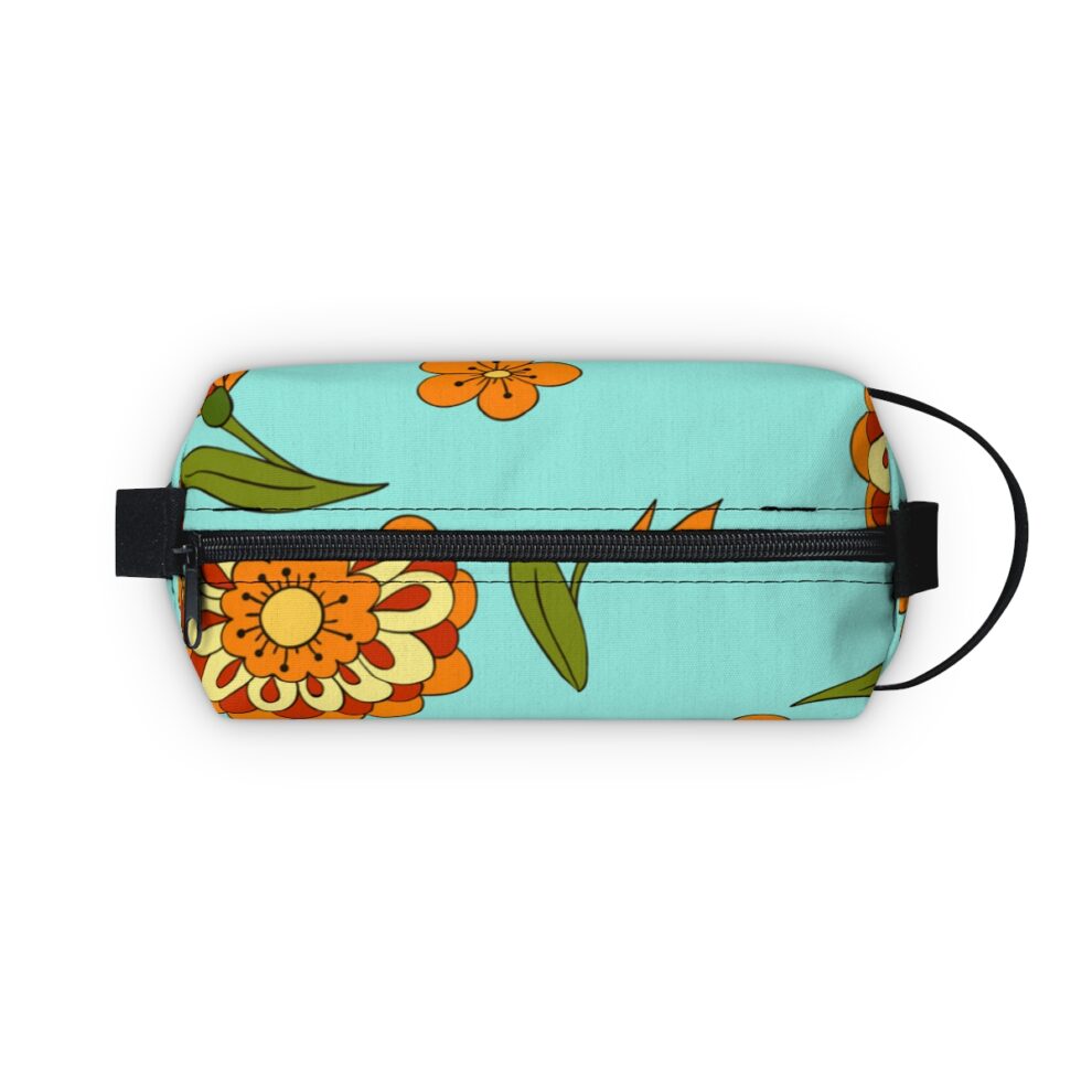 Orange Floral Teal Toiletry Travel Bag