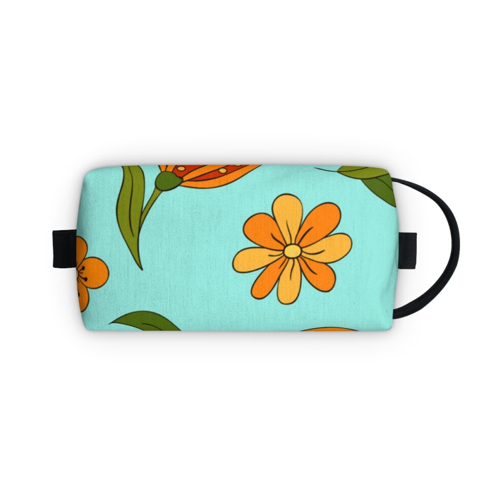 Orange Floral Teal Toiletry Travel Bag