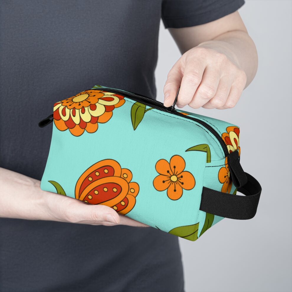 Orange Floral Teal Toiletry Travel Bag