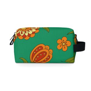 Orange Floral Green Boho Toiletry Bag