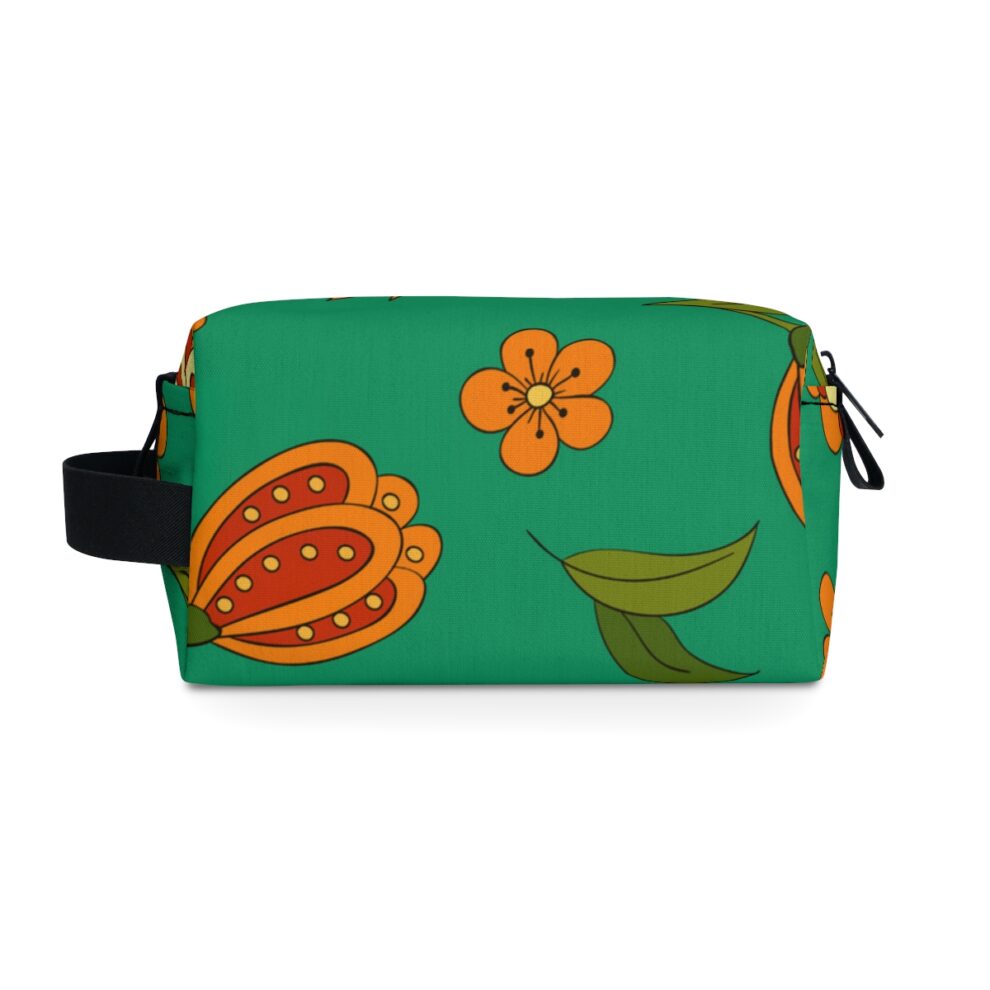 Orange Floral Green Boho Toiletry Bag