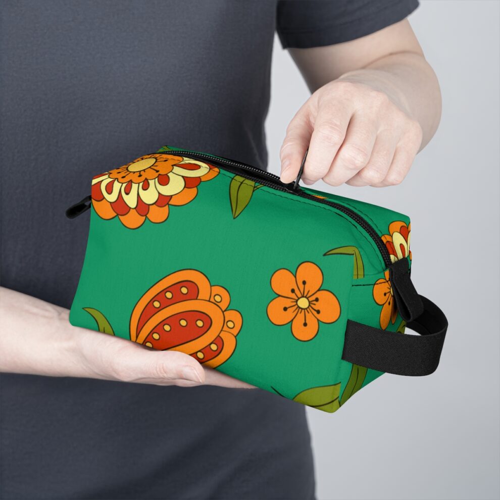 Orange Floral Green Boho Toiletry Bag