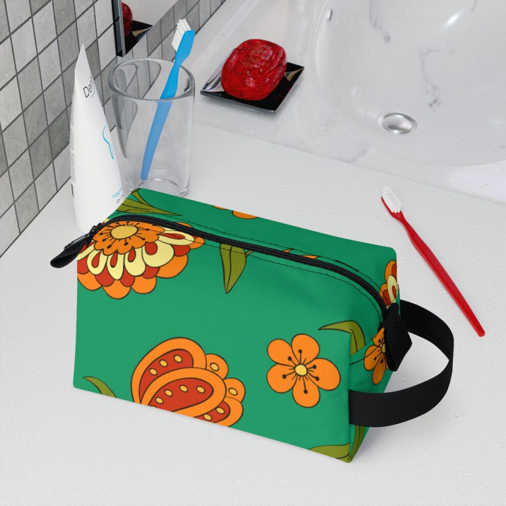 Orange Floral Green Boho Toiletry Bag