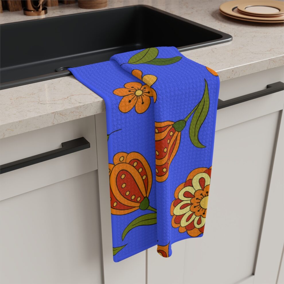 Orange Floral Boho Kitchen Towel