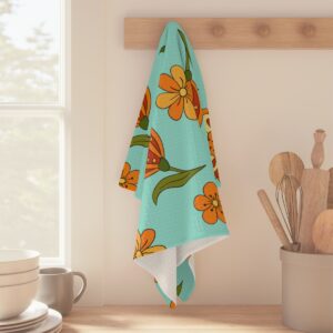 Orange Floral Teal Kitchen Towel