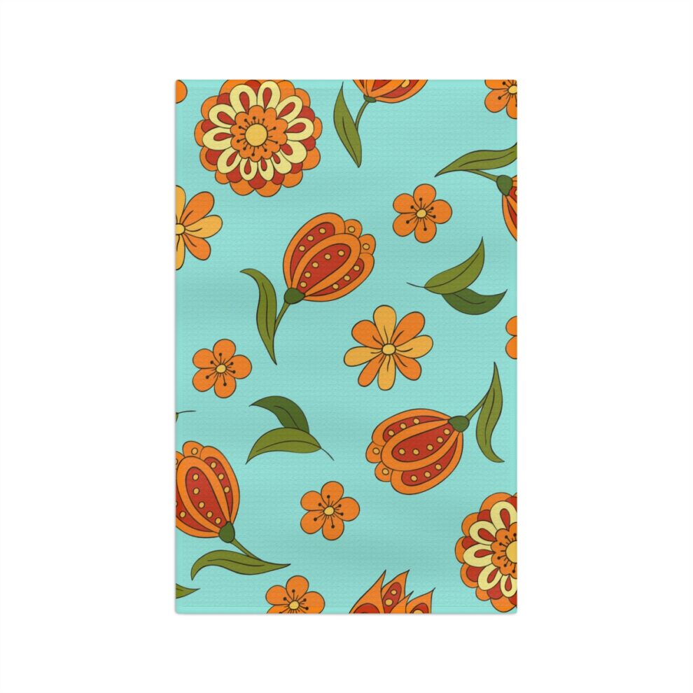 Orange Floral Teal Kitchen Towel