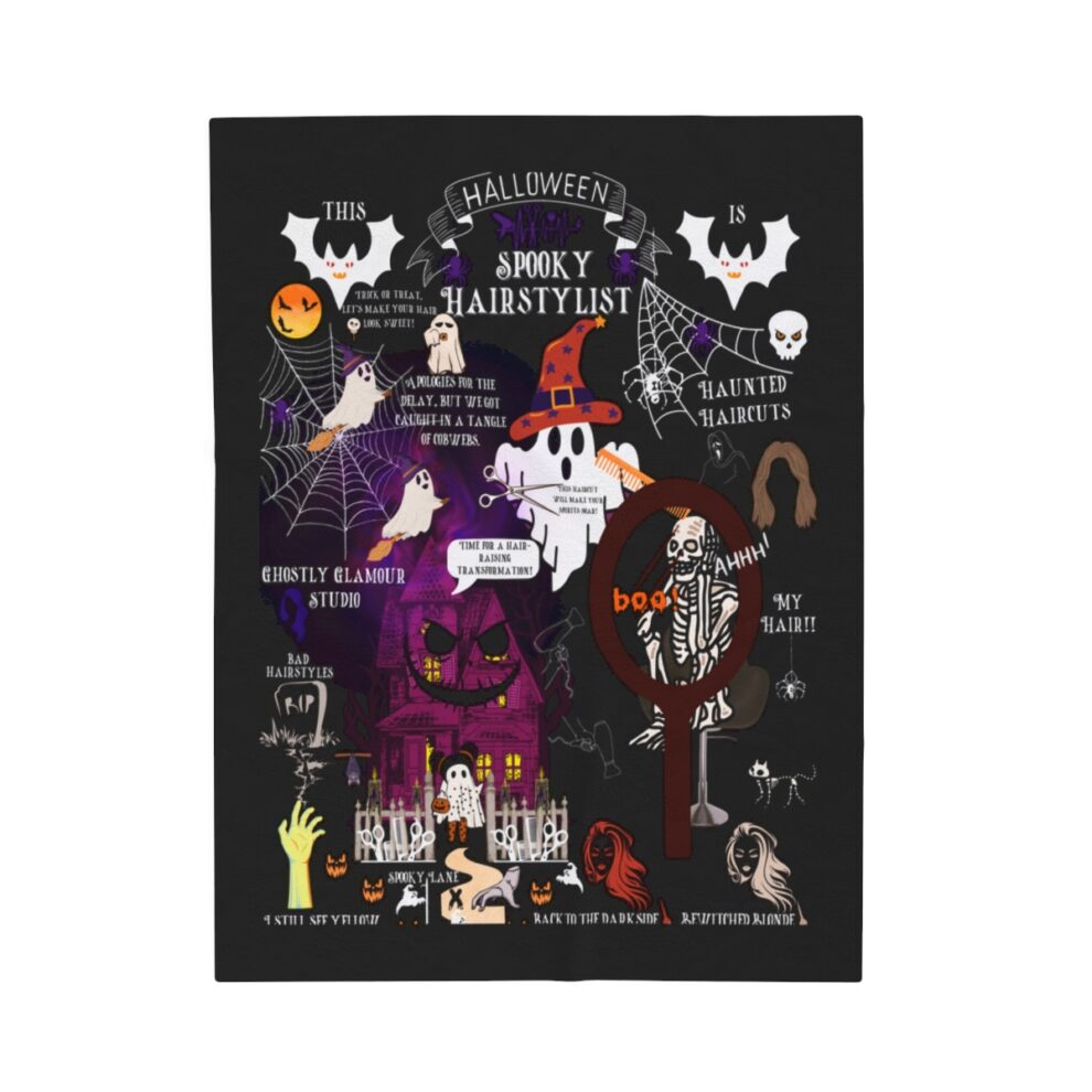 A black poster with various halloween images on it.