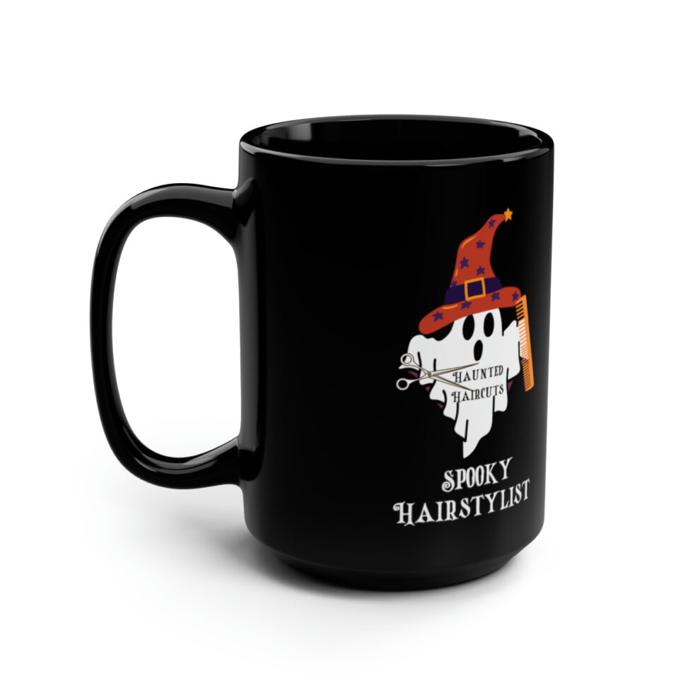 A black coffee mug with the words " spooky blairstyles ".