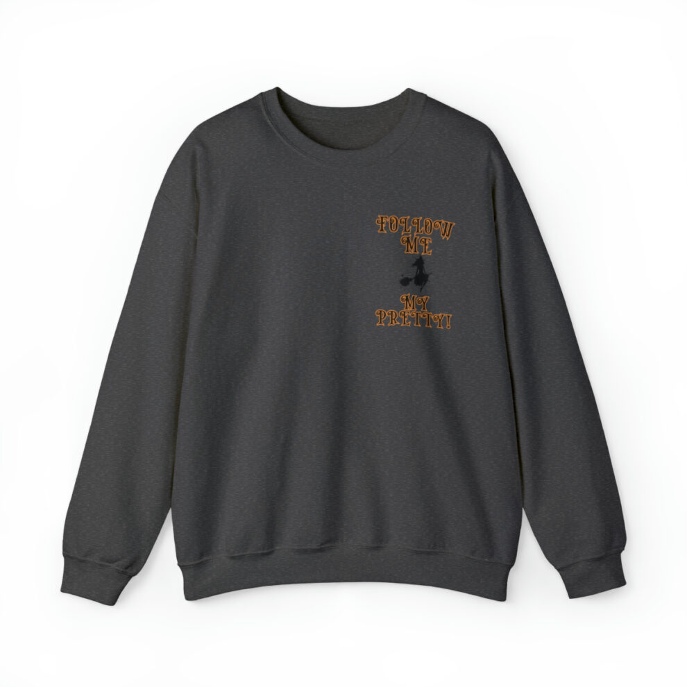 A black sweatshirt with an orange and white design.