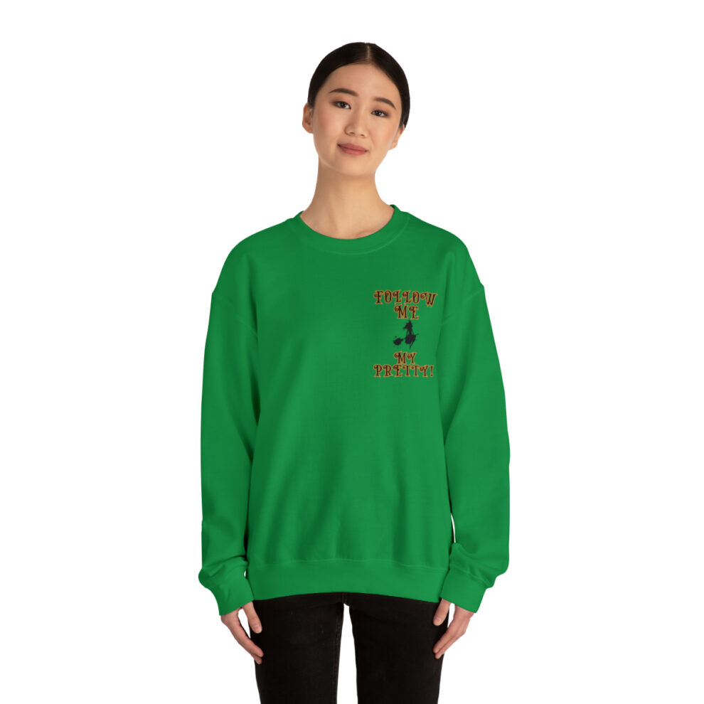 A woman in green sweatshirt with the words " you can 't touch this " on it.