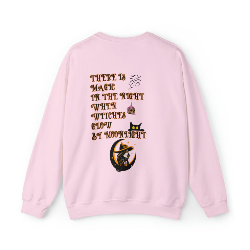 A pink sweatshirt with an image of a cat and words.