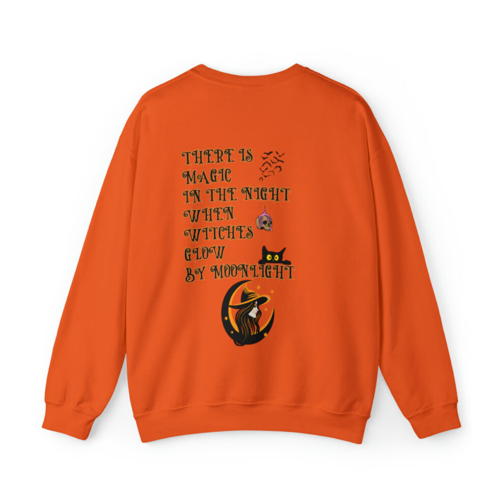 A sweatshirt with an orange background and black writing.