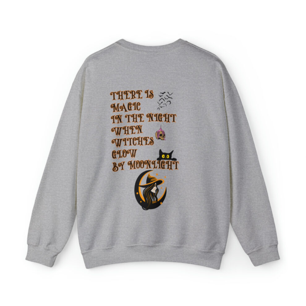 A gray sweatshirt with an image of a cat and words.