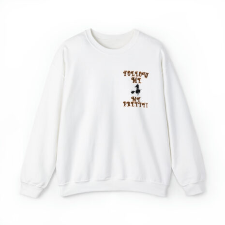 A white sweatshirt with a picture of a person on it.
