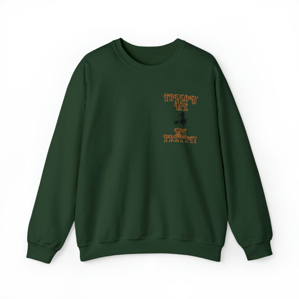 A green sweatshirt with an orange and black logo.