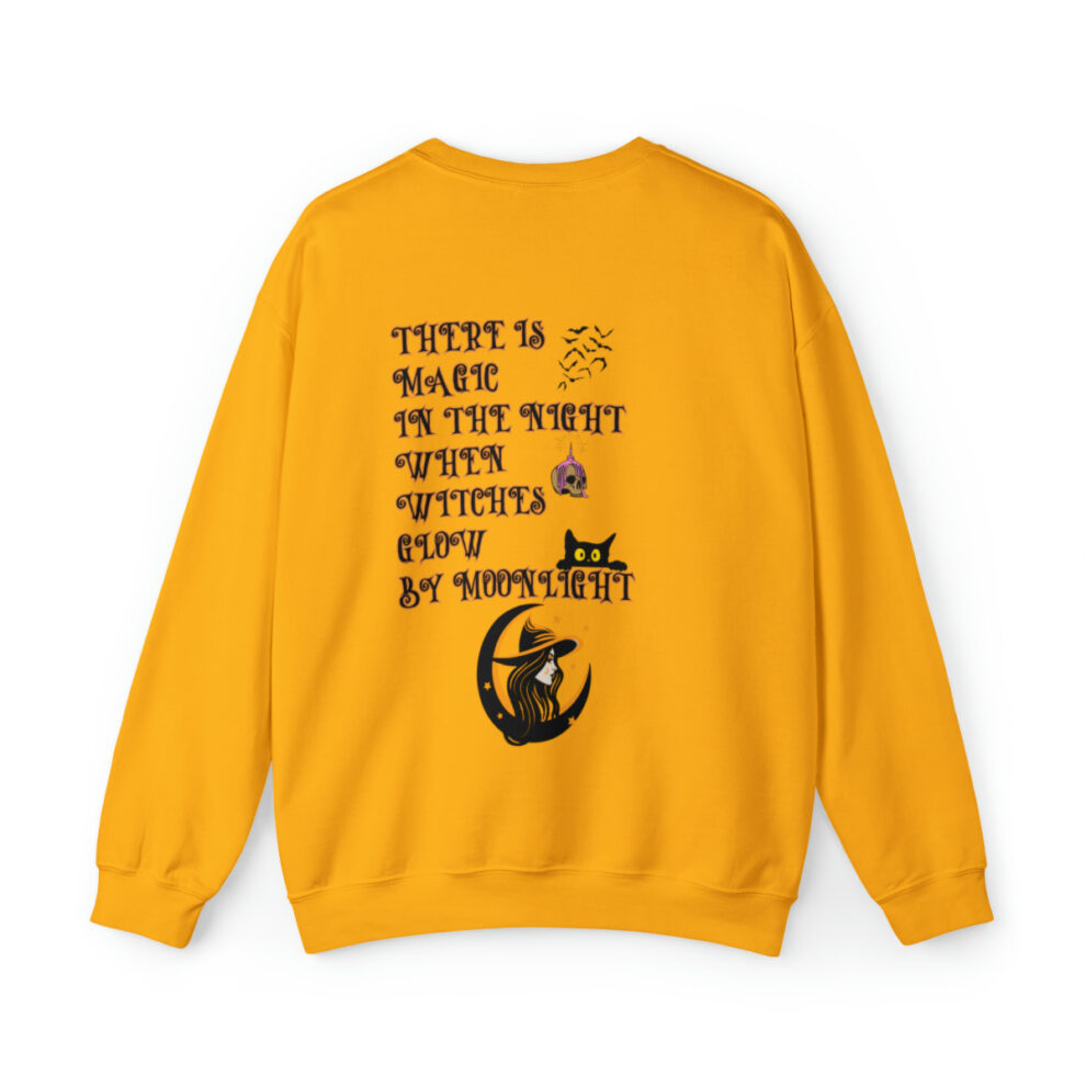 A yellow sweatshirt with black writing on it.