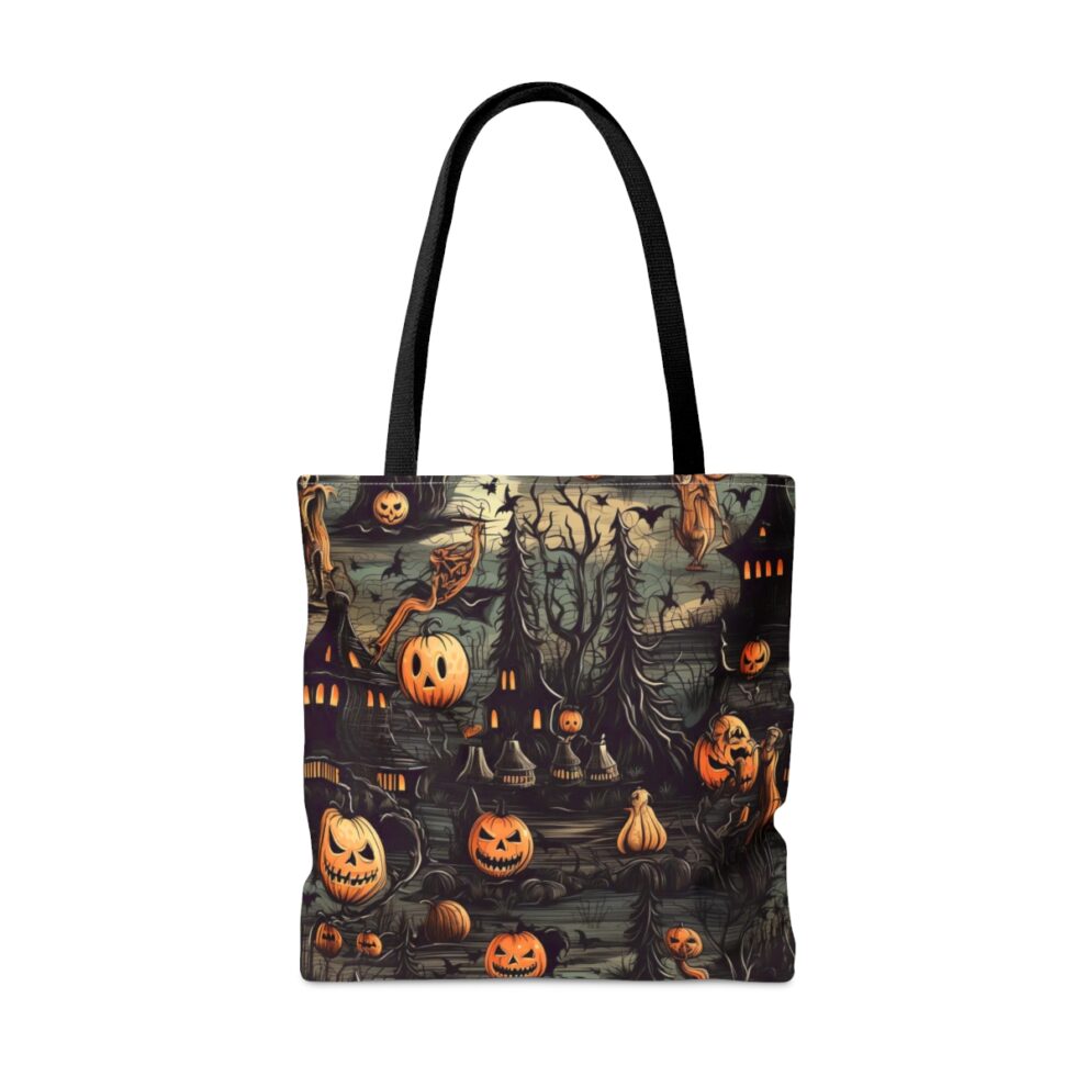 A bag with halloween themed images on it.