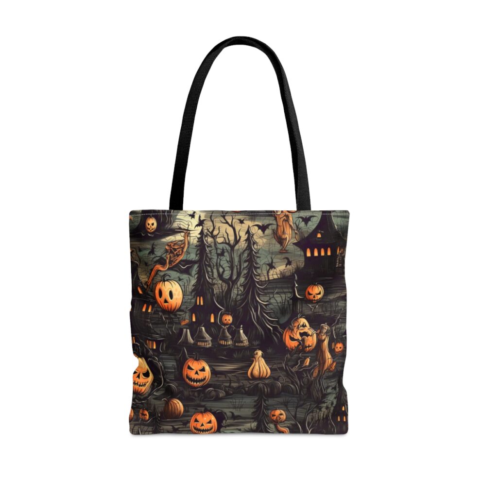 A bag with halloween themed images on it.