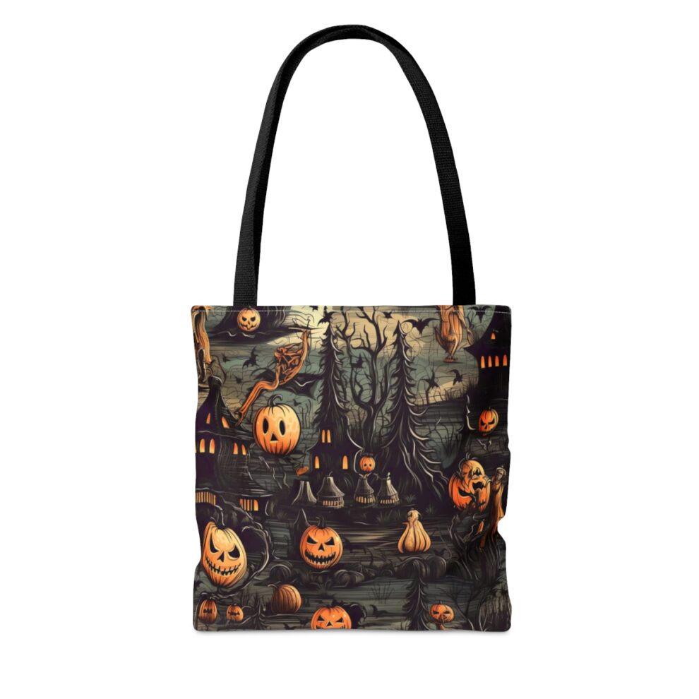 A bag with halloween themed images on it.