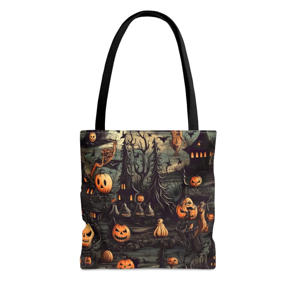 A bag with a picture of pumpkins and trees