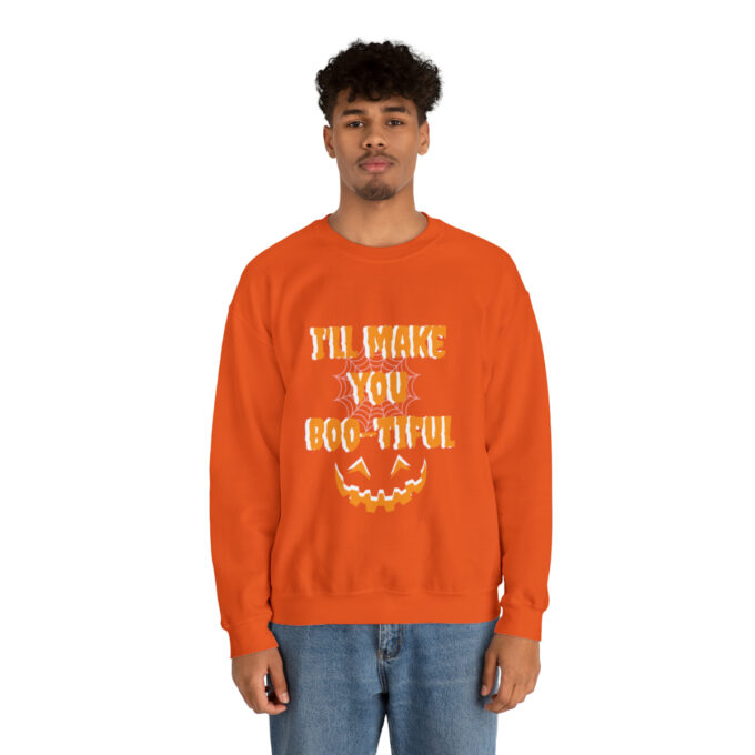 A man in an orange sweatshirt with the words " i 'm sure you 're not alone ".