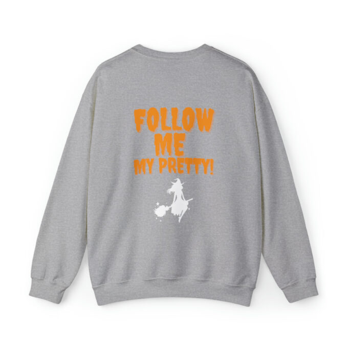 A gray sweatshirt with the words " follow me my pretty ".