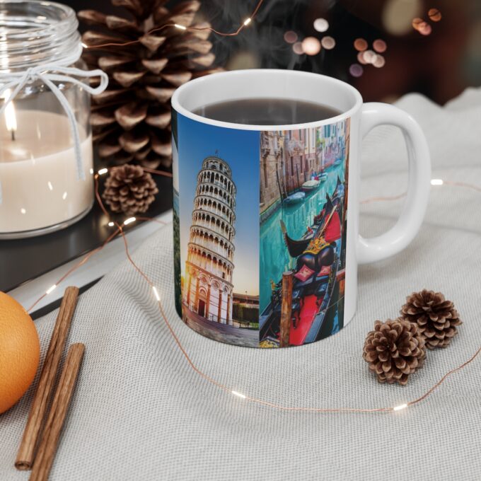 A cup of coffee on the table with some candles