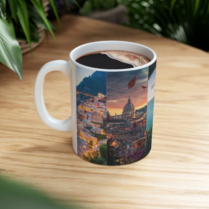 A coffee mug with a picture of the city.