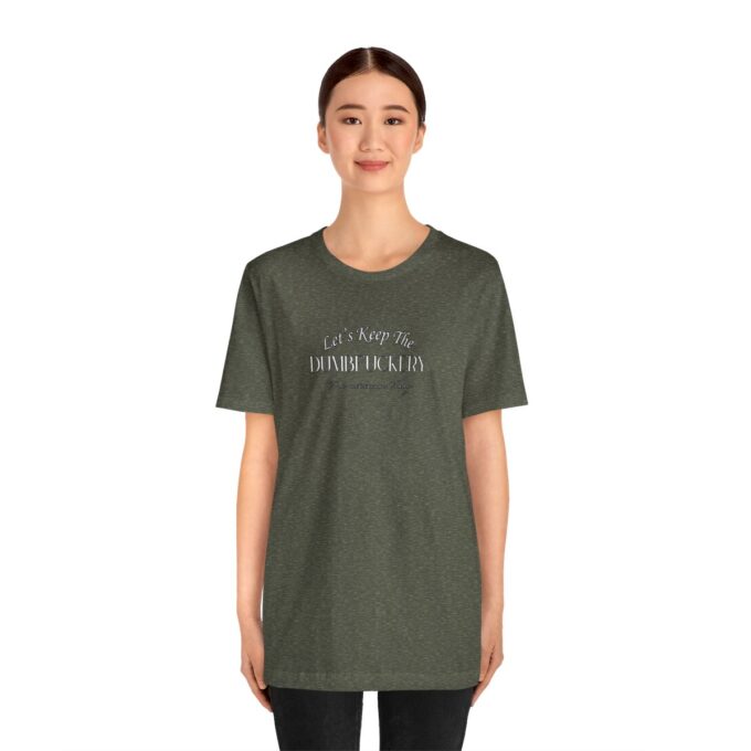 A woman wearing a t-shirt with the words " i am a philosopher ".