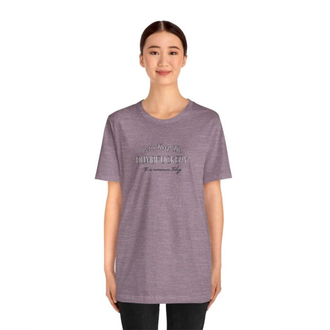 A woman wearing a t-shirt with the words " i cannot be protesting ".