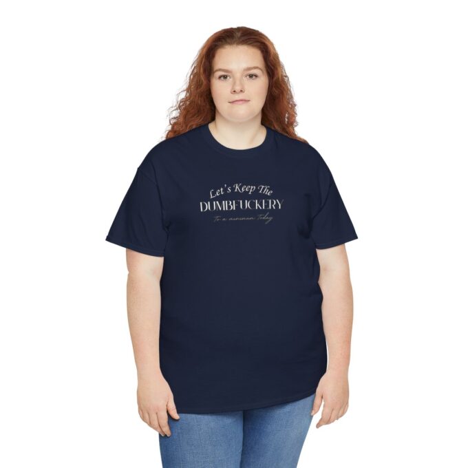 A woman wearing a t-shirt with the words " i can 't make it to nantucket ".