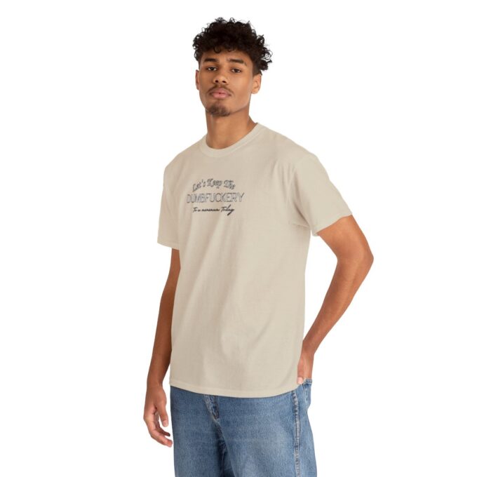 A man wearing jeans and a t-shirt.