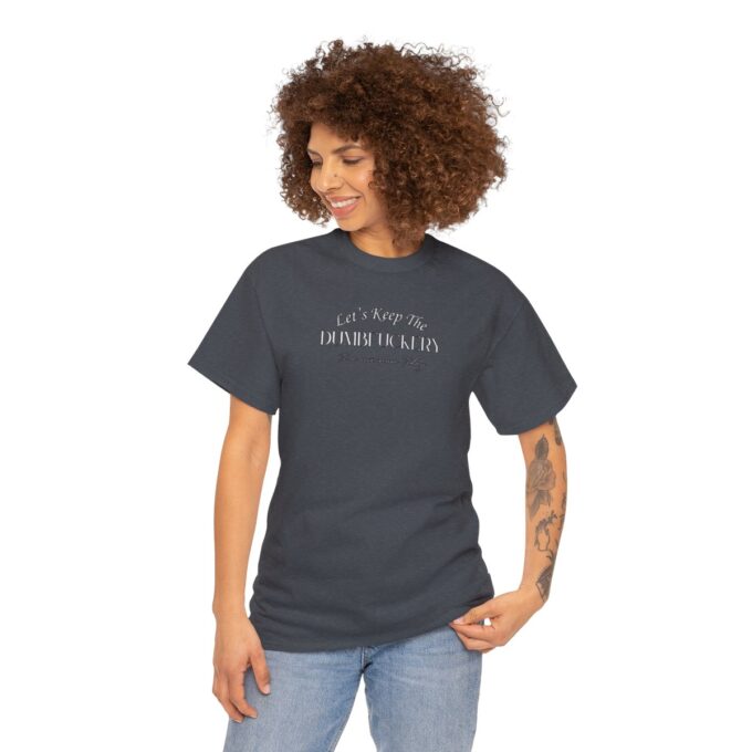 A woman with curly hair wearing a t-shirt.