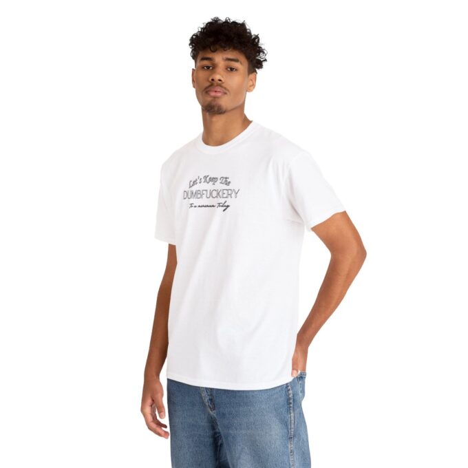 A man wearing white t-shirt and jeans.