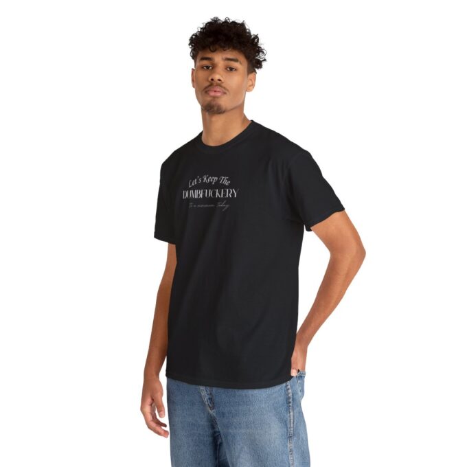 A man wearing jeans and black t-shirt.