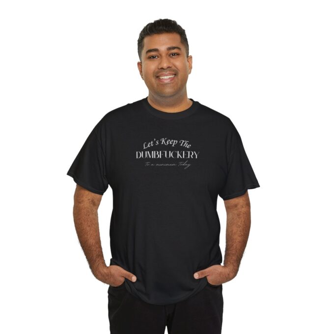A man wearing a black t-shirt with the words " let 's keep it honest."