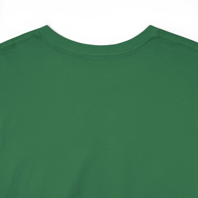 A green shirt is shown with the word " o " on it.