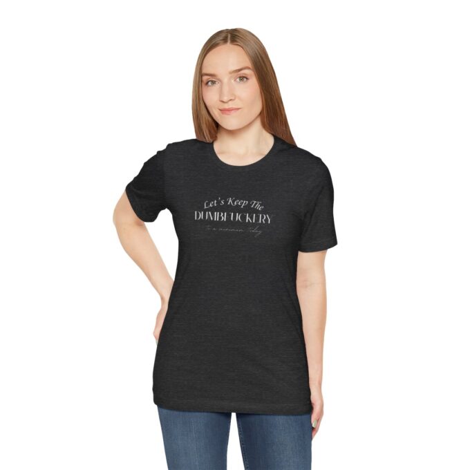 A woman is wearing a black t-shirt with the words " i am an immortal soul ".